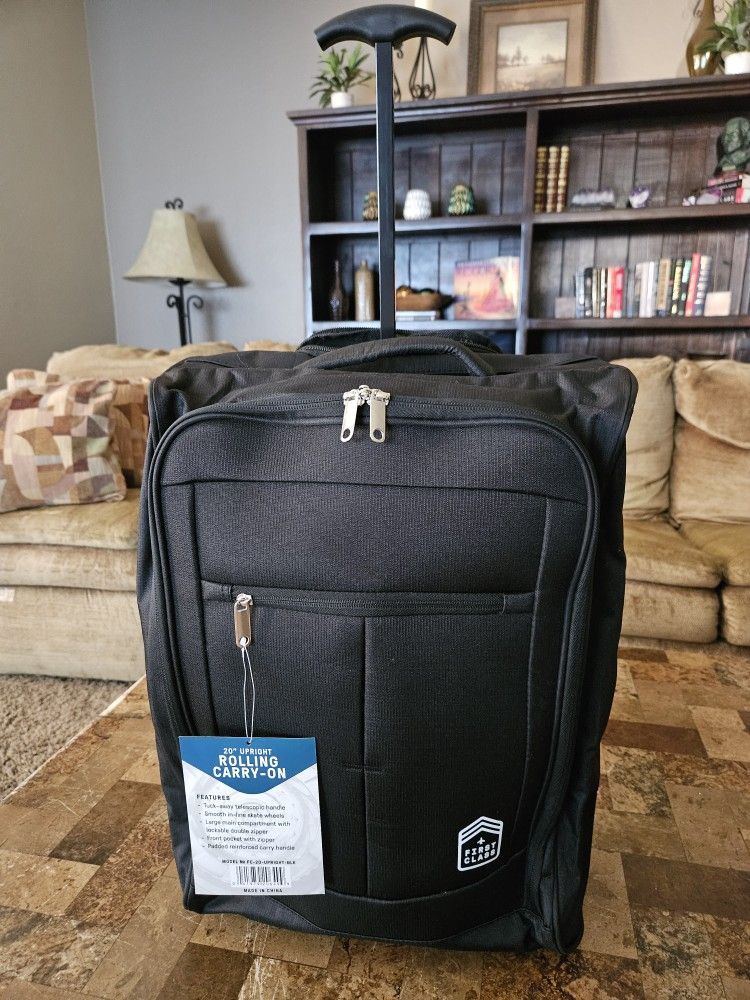 New! First Class 20" Upright Lightweight Rolling Carryon Luggage Black