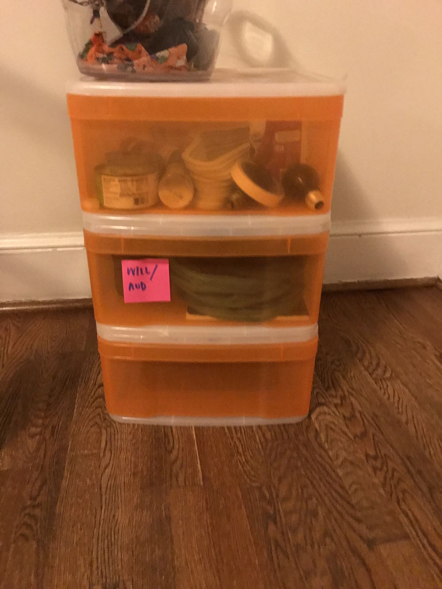 Orange storage drawers