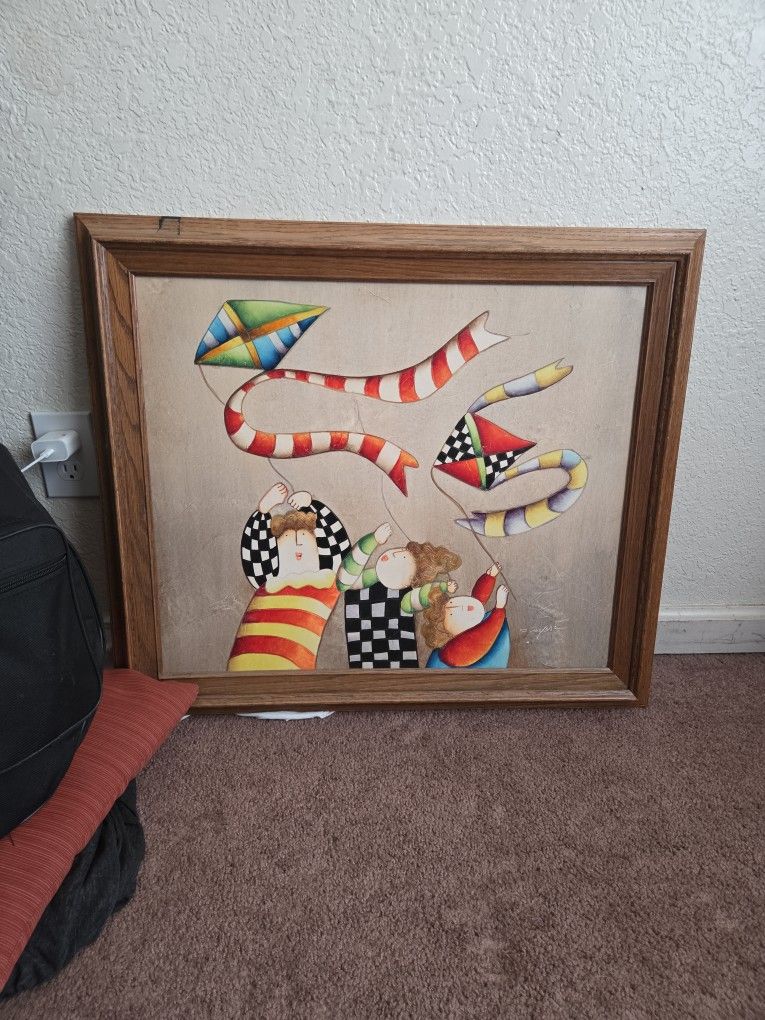 painting kids flying kite