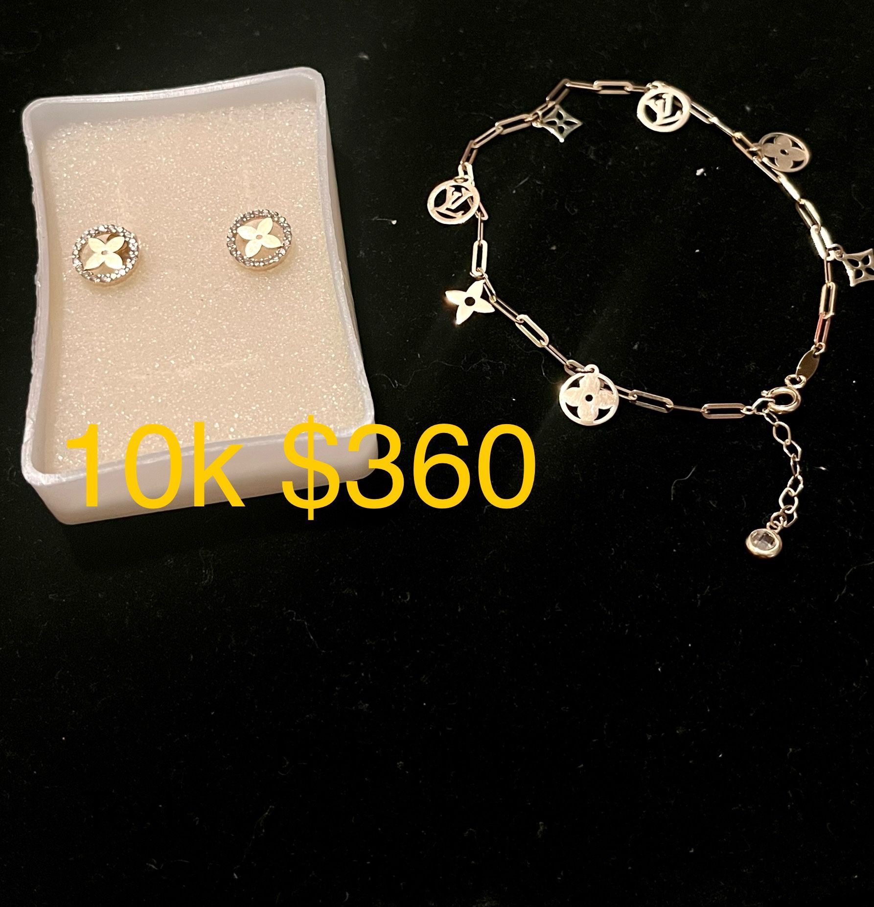 Pulsera Y Arete De Oro Set