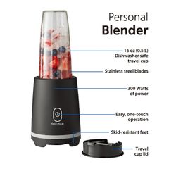 Mainstays Black Blender W/ Travel Lid 16.oz