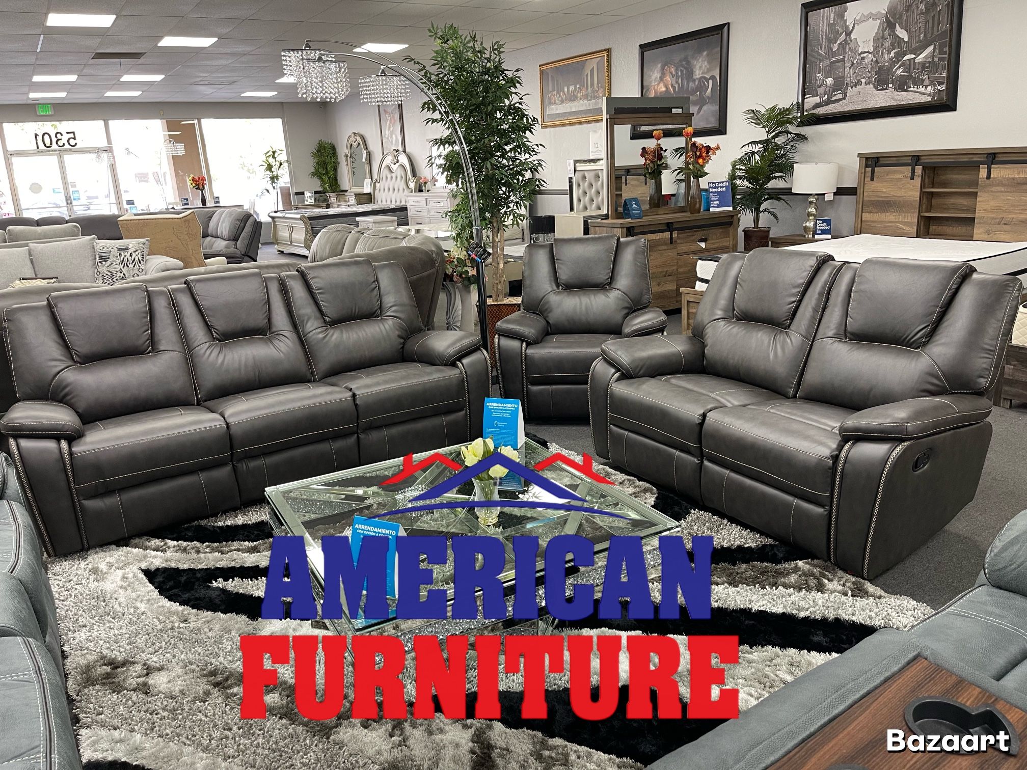 3PC Gray Sofa & Loveseat + Free Recliner Chair Power Recliners
