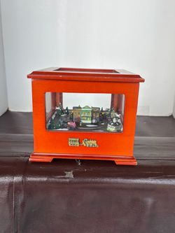 Mr. Christmas cannonball express animated train wood music box