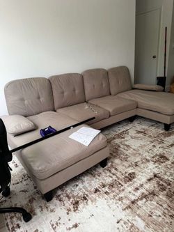 Beige L Shaped Sectional Couch With Chaise