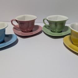 Set of 4 Vintage Style Pastel Teacups & Heart Saucers – Made in China

