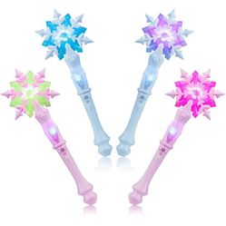 EnrichFun Light Up Frozen Snowflake Wand with Sound, Motion Sensitive Magic Princess Toys for Kids Girls Party Favors 4 Pieces, (Mixed)