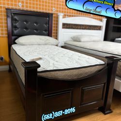 Twin Solid Wood Bed Frame With Firm Mattress Complete Set 