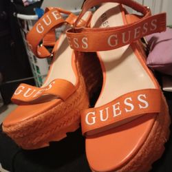 Guess Orangs Logo Visible Wedge Open Toe . Sandals  