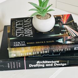 3 Books And Mini Ceramic Pot Fake Succulents