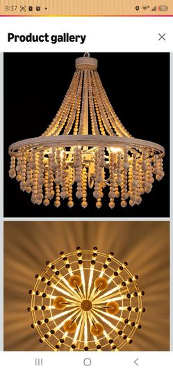 TOCHIC Wood Bead Chandelier 26.8", 6-Light Boho Chandeliers Farmhouse Large Beaded Chandelier for Dining Living Room Bedroom Bohemia Coastal Pendant L