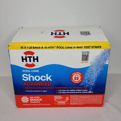 New HTH Shock Advanced- 15 (1lb) Bags Plus Test Strips