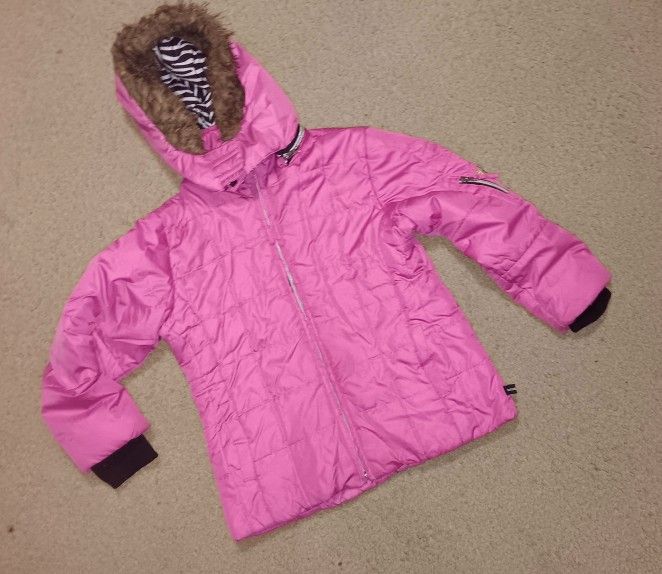 Rothschild Girls Pink Faux Fur Hooded Puffer Coat S (7/8)