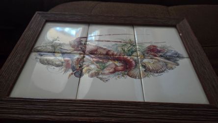 Lobster painted on tile custom framed