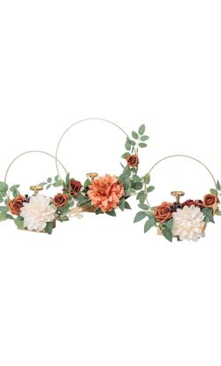 New 11in Candle Holder Hoop Terracotta Wreath Set of 3 Floral Centerpiece