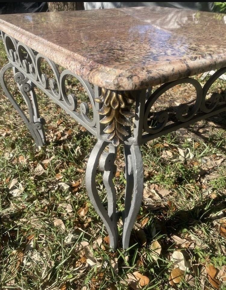 Custom Neo Classic Wrought Iron End Table with Granite top
