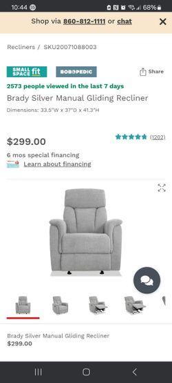Recliner Chair Brady Bobs Furniture Grey