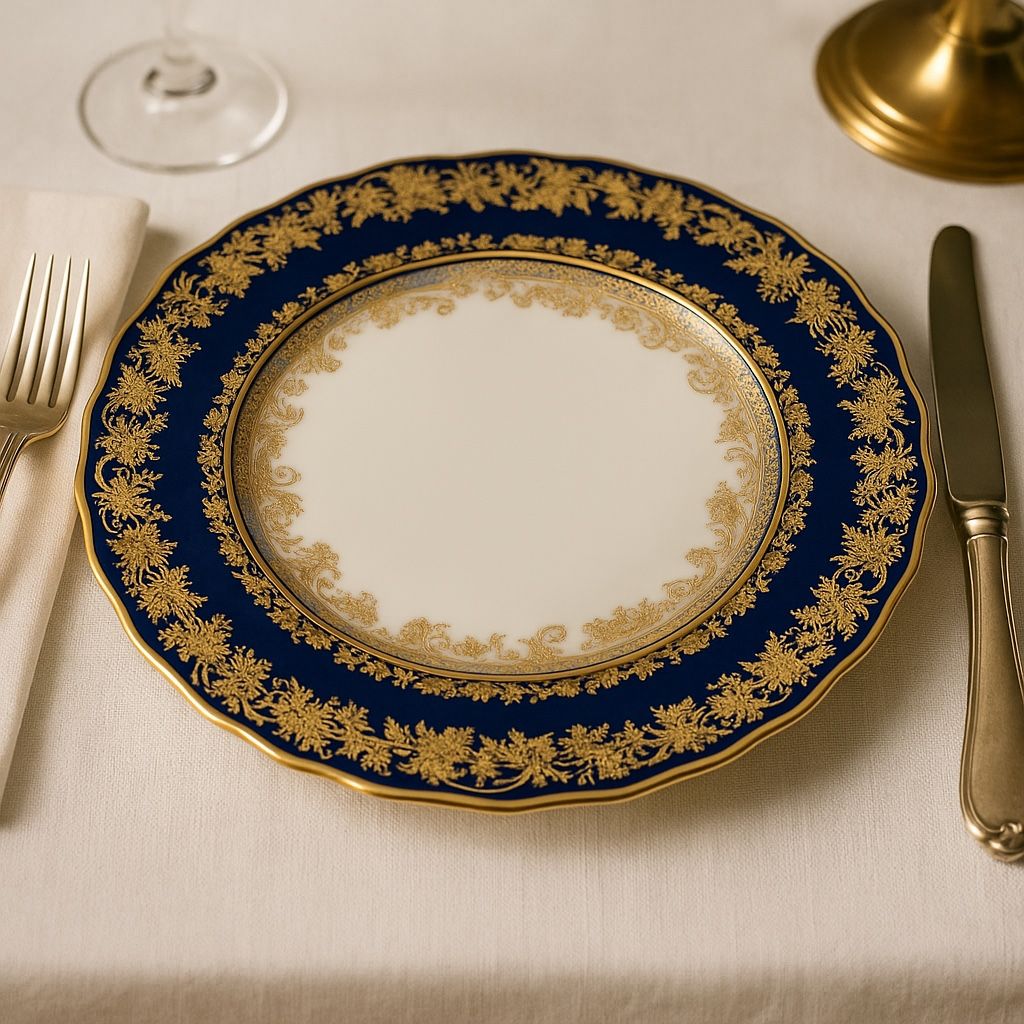 Théo Haviland Limoges Antique 1900s 6 Dinner Plates Gilt Cobalt Scroll Floral, 10”