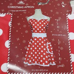 Retro Style Cooking Kitchen Bib Apron Woman Girls Red White Polka Dot Christmas 