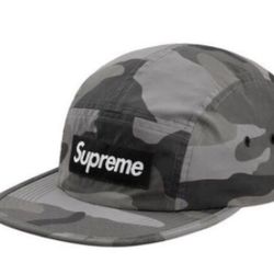 SUPREME REFLECTIVE SNOW CAMO CAP HAT BLACK GRAY GREY FALL WINTER 2018 RARE BRAND NEW NEVER WORN