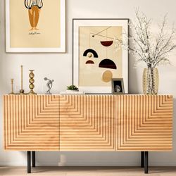 Mid Century Modern TV Stand for TVs up to 65", Boho Sideboard Buffet Cabinet Credenza