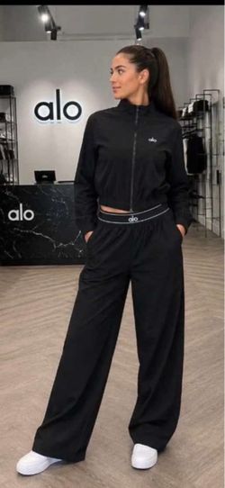 Alo Black Track Jacket and Wide-Leg Pants Set