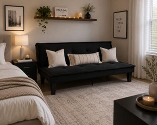 Sofa Bed, Convertible Twin Size Sleeper Sofa, Armless Couch Bed Loveseat for Small Spaces, Living Room Furniture, Sofa Cama, Black