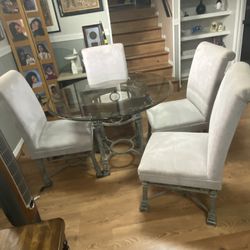 Glass Top Dining Table And 4 Upholstered Chairs