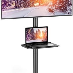 PERLESMITH Mobile TV Cart with Wheels for 23-60 Inch LCD LED OLED Flat Curved Screen Outdoor TVs Height Adjustable Shelf Floor Stand Holds up to 55lbs