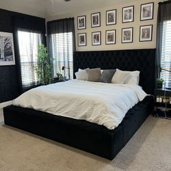 King Tufted Tall Headboard Bed Frame 