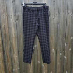 Amanda + Chelsea Dress Pants Womens 10 Gray Plaid Ponte Stretch Tapered Ankle