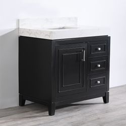 36-in black single sink bathroom vanity with white engineered stone top