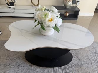 Modern Coffee Table Marble Top Black Base