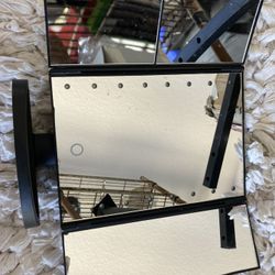 Black Tri Fold LED Vanity Mirror, 3 Magnifications and Dimmable LED Lights, Lighted Makeup