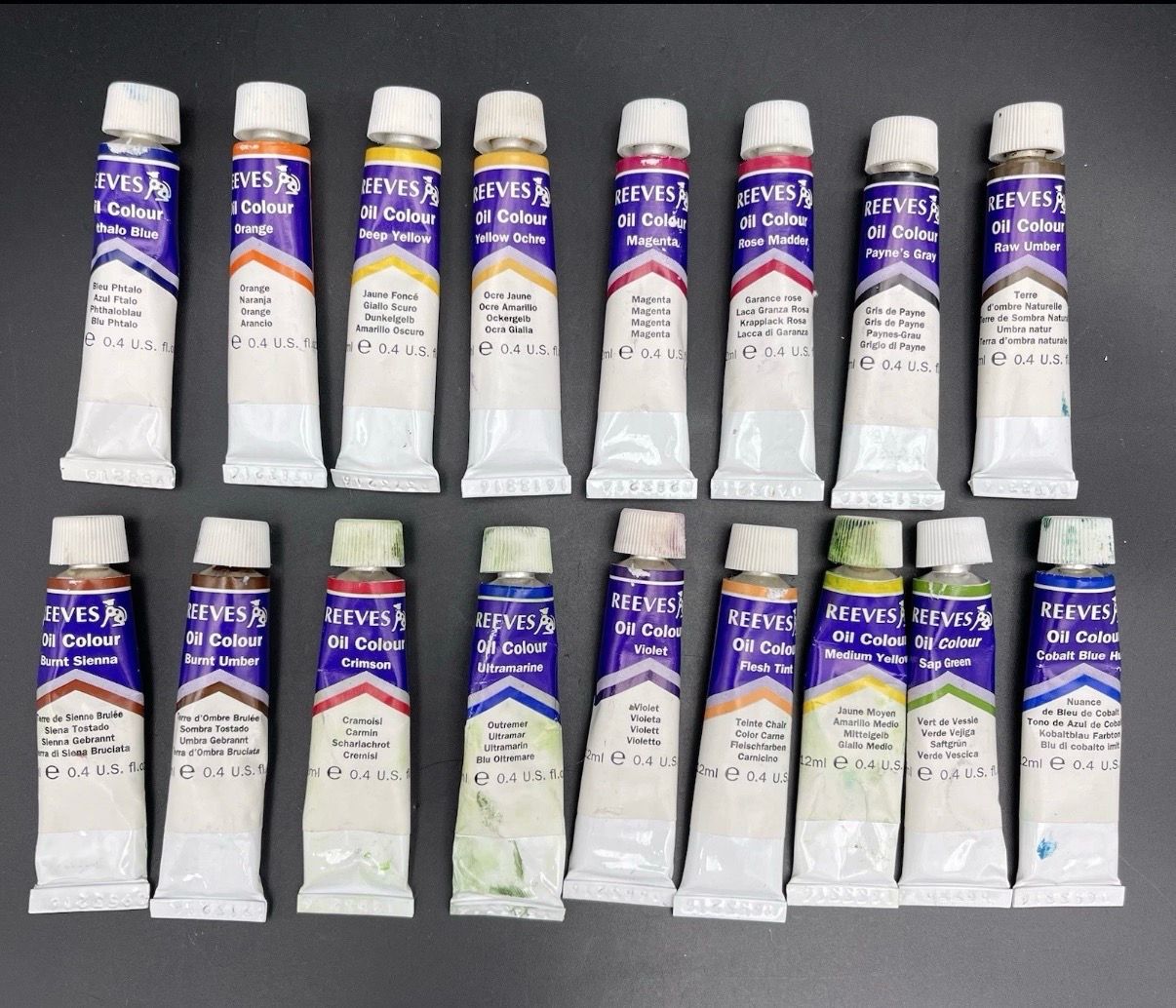 Lot of 17 Reeves Oil Colour Paint Tubes 12ml / 0.4 fl.oz Assorted Colors Used