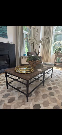 Pottery barn parquet rectangle reclaimed wood coffee table 54”