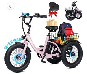 ESKUTE T300M Electric Tricycle for Beginners, Folding 3-Wheel E-Bike with 250W Motor, 302Wh Battery, 12 MPH , 16" x 3.0 Fat Tires, Step-Thru, Blue, UL