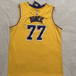XXL Luka Doncic Stitched Yellow Lakers Jersey #77 