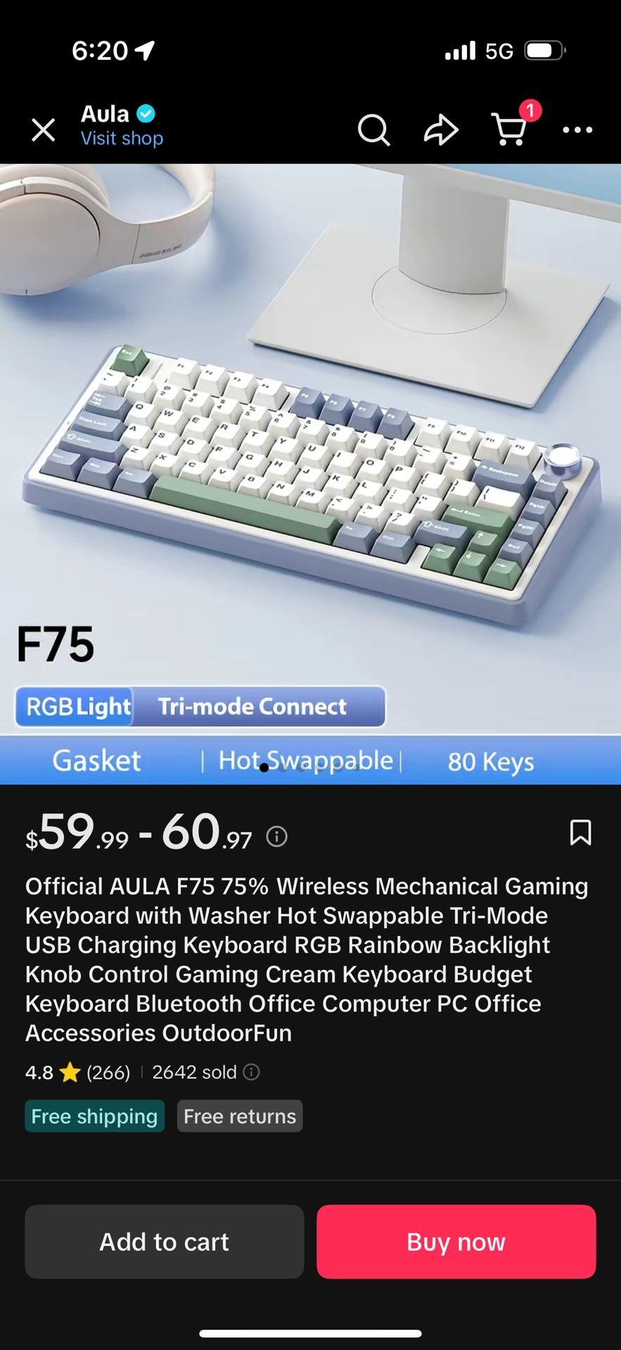 Official AULA F75 75% Wireless Mechanical Gaming Keyboard