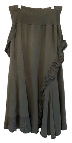Miss Fashion Italy Green Ruffle Trim Cotton Maxi Skirt Boho Lagenlook Size L
