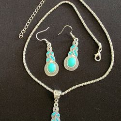 Turquoise and Silver Earrings/Necklace Set