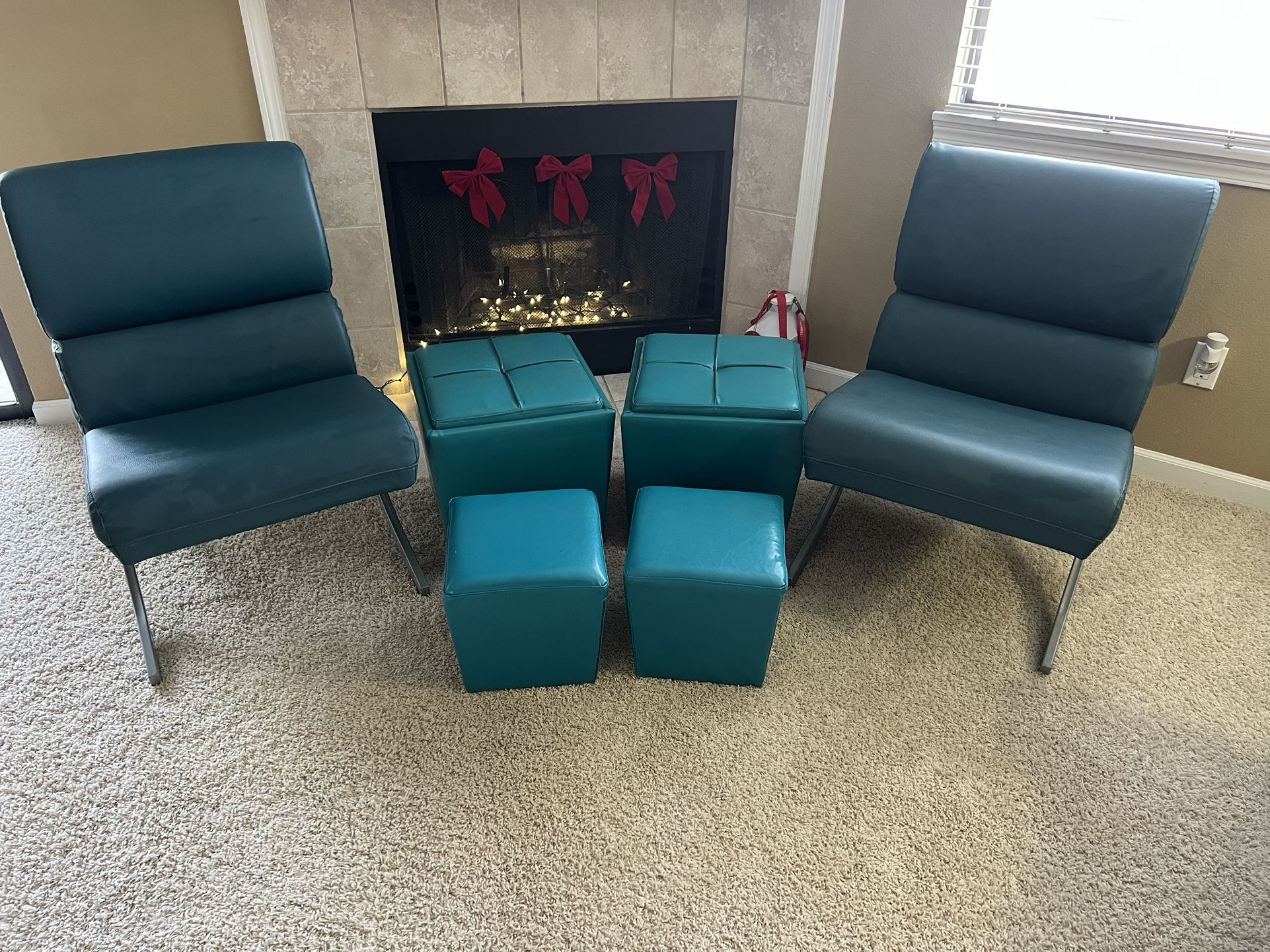 Office Starâ„¢ Slate Blue Set Of 2 Chairs, 2 Rockford Storage Ottomans And 2 Small Ottomans