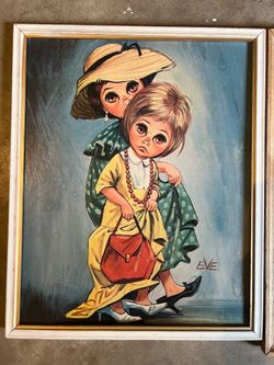 Vintage Retro Big Eyed Eve - Dress Ups, Litho Rare Print 22" X 18"