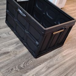 Medium Black Polypropylene Collapsible Stackable Bin, 21"LX14"WX12"H
