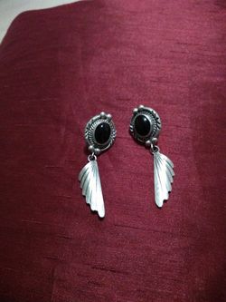 SILVER 925 STERLING EARRINGS WITH ONYX