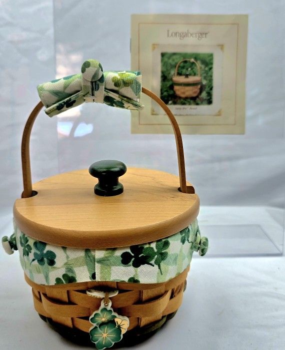 Longaberger LUCKY YOU Basket w/Liner Lid St. Patrick’s Day Green Shamrock 2001