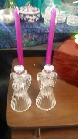 CHRISTMAS centerpiece..Crystal glass angel candle holders