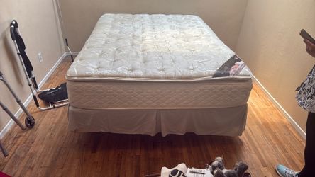 Queen mattress with frame and box spring