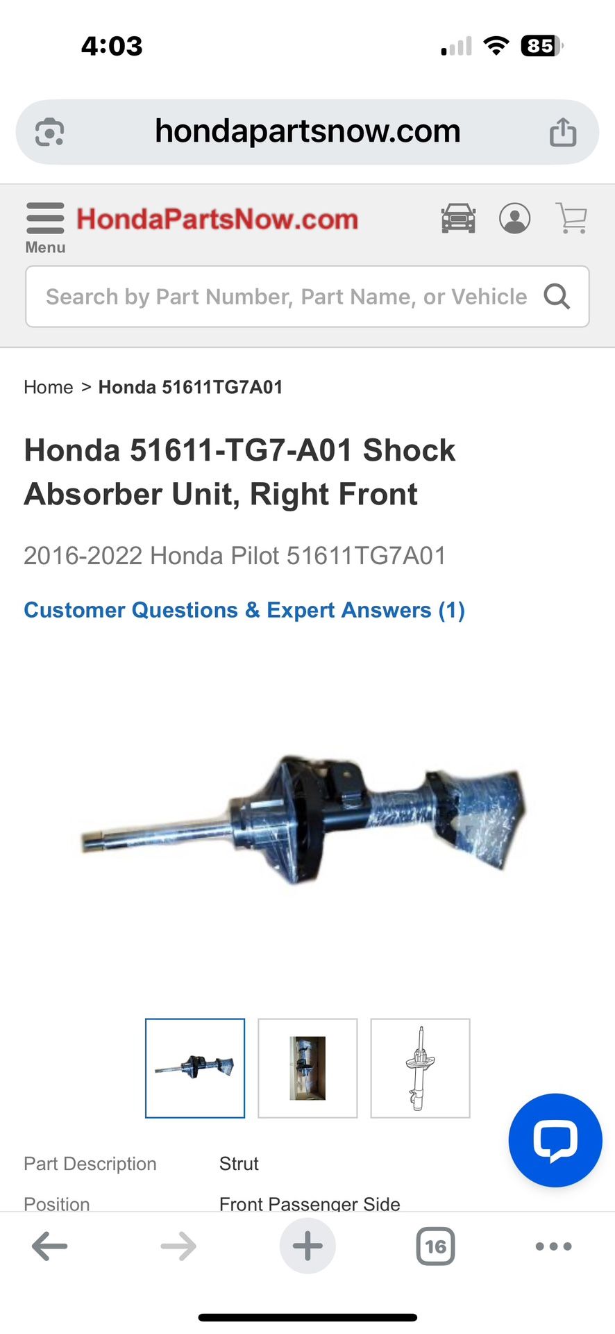 Honda Pilot2021 Shock Absorber Unit, Left and Right Front