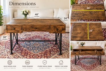 Rustic Industrial Wood Desk – 3 Drawers – 48