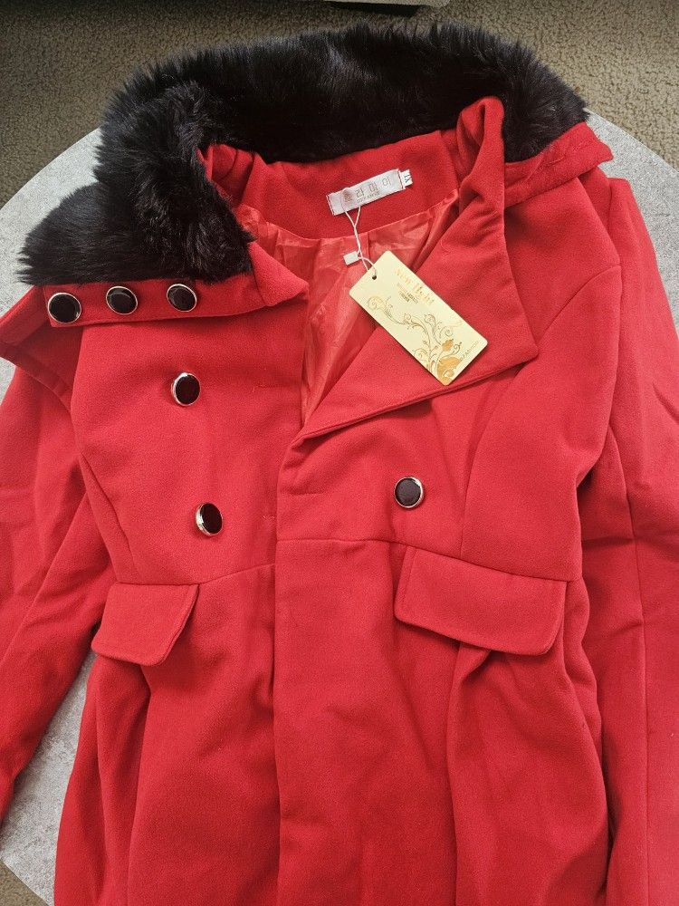 Ladies Red Peacoat- Size XL